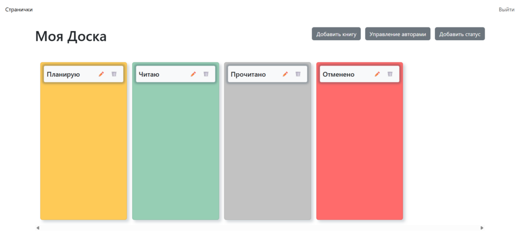 Доска книжного трекера "Странички"
